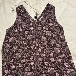LOFT Floral V-Neck Sleeveless Blouse - Purple and Pink